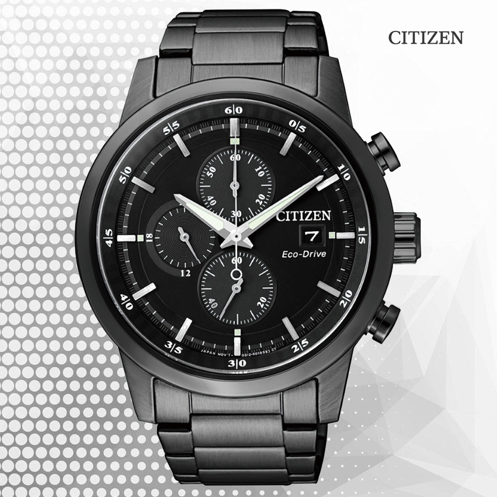 CITIZEN 星辰 Chronograph 光動能 碼錶計時 不鏽鋼潮男腕錶-全黑43mm CA0615-59E 送禮 禮物 推薦