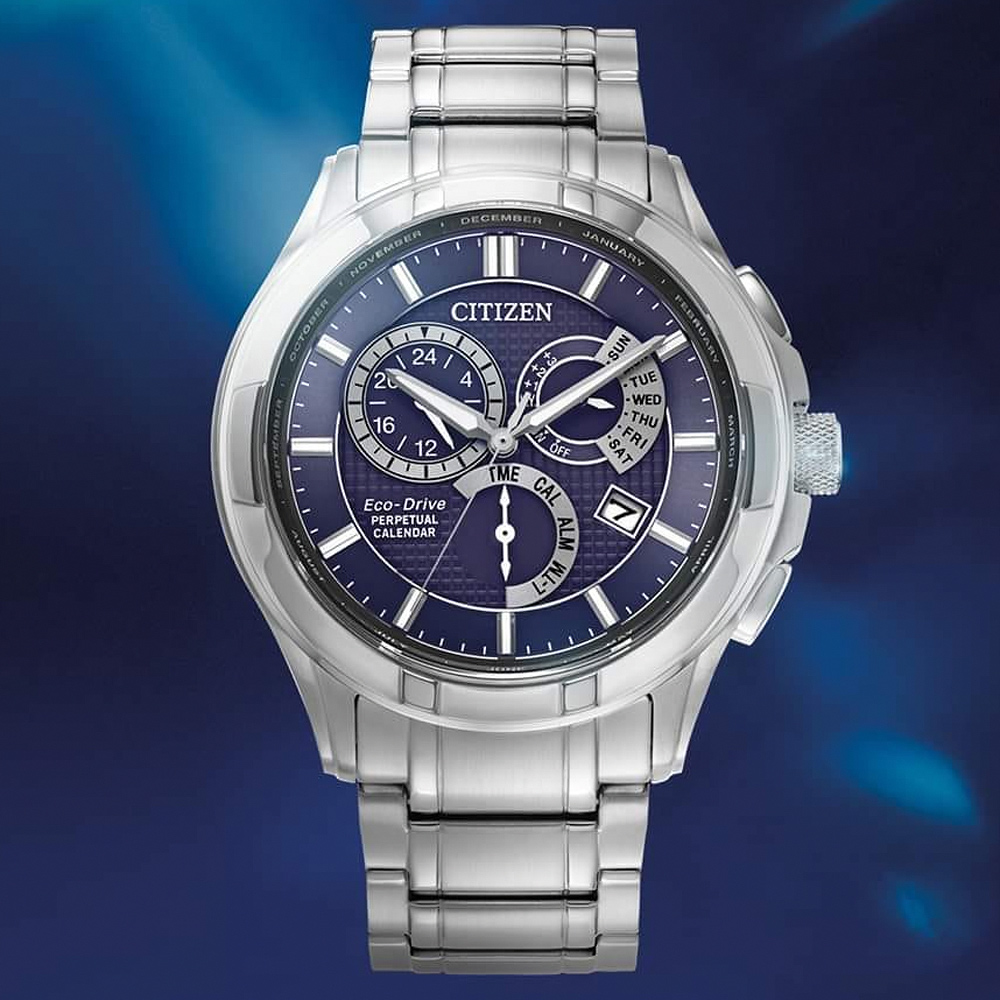 CITIZEN 星辰 光動能萬年曆手錶 百貨周年慶-42mm BL8160-58L
