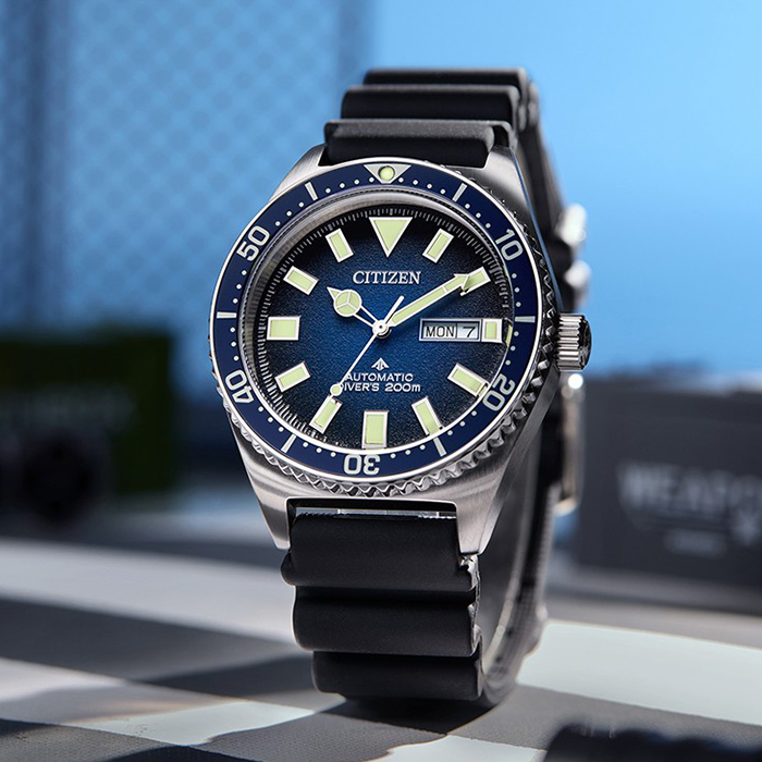 CITIZEN 星辰 Promaster NY0129-07L 膠錶帶 機械男錶 兩百米潛水錶 藍/銀 41mm