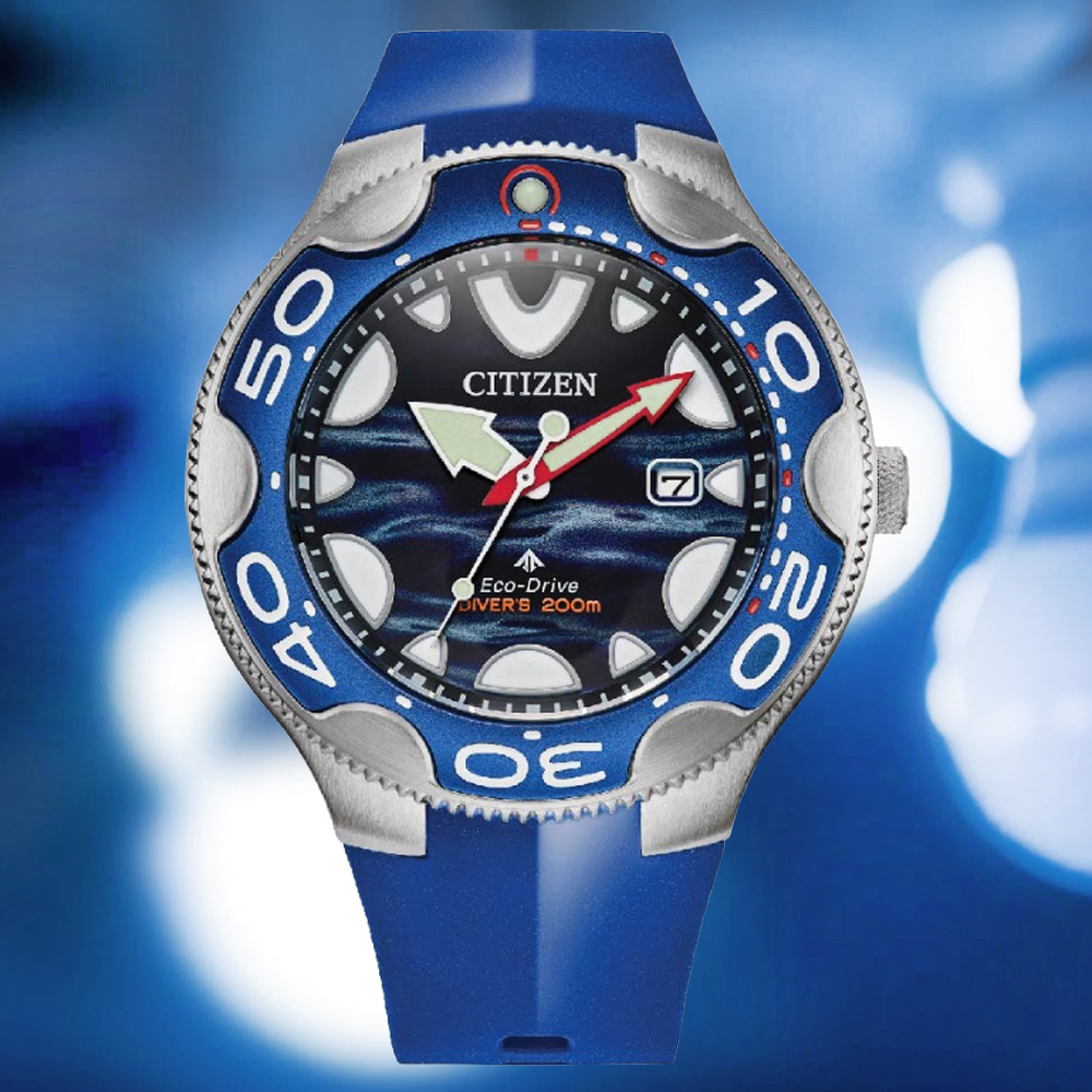 CITIZEN 星辰PROMASTER 鯨鯊虎鯨光動能防水200米潛水錶-藍色BN0238-02L