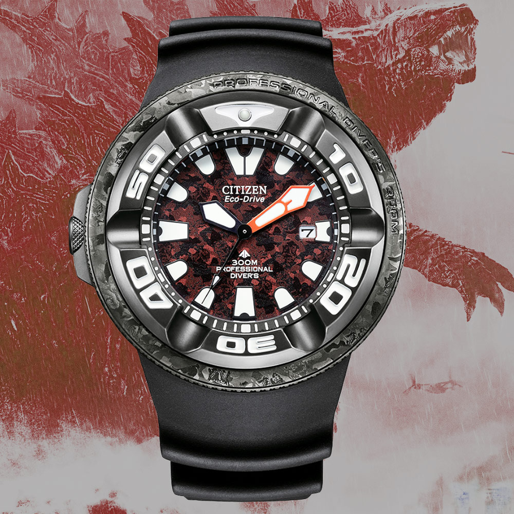 CITIZEN 星辰 PROMASTER 限量哥吉拉聯名款 光動能300米潛水錶-紅48.2mm BJ8059-03Z 送禮 禮物 推薦