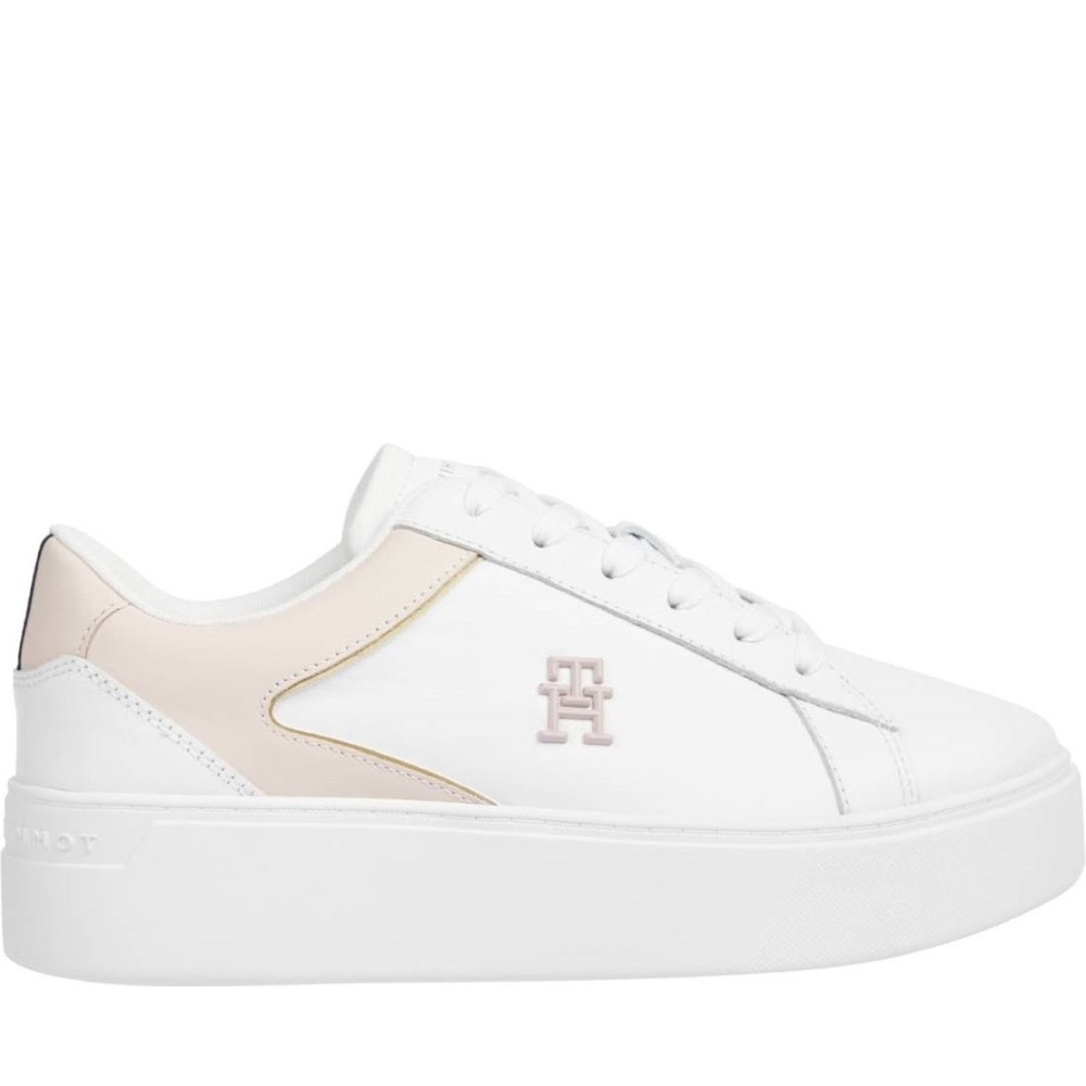 Tommy Hilfiger PLATFORM COURT 板鞋 平底鞋 時尚運動鞋 休閒鞋 白色 WHIMSY PINK 白色女鞋