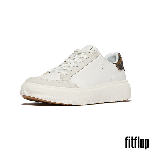 FitFlop RTG 豹紋後跟皮革/麂皮休閒鞋-女(都會白/咖啡混合色)