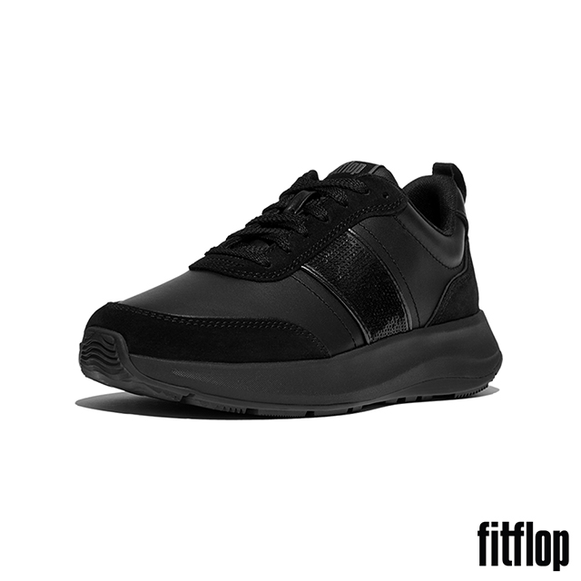 FitFlop F-MODE FLOW 亮片/麂皮/皮革厚底休閒鞋-女(靚黑色)