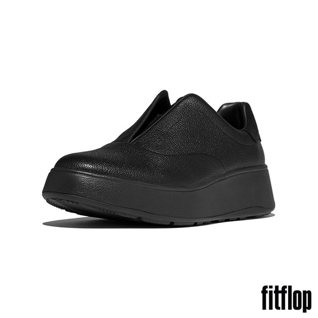 FitFlop F-MODE 摔紋皮革套穿式休閒鞋-女(靚黑色)
