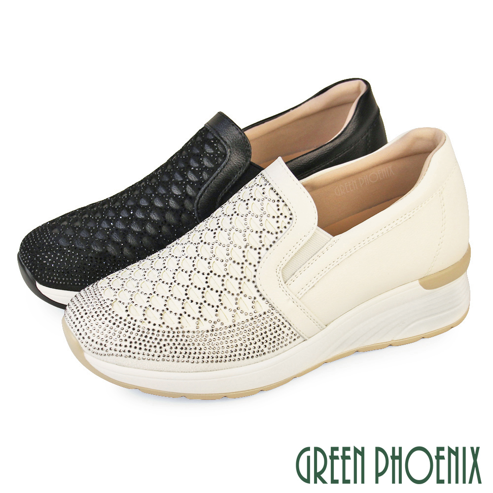 GREEN PHOENIX 波兒德 女鞋 休閒鞋 懶人鞋 厚底 輕量 彈力 紓壓 增高 水鑽U60-29883