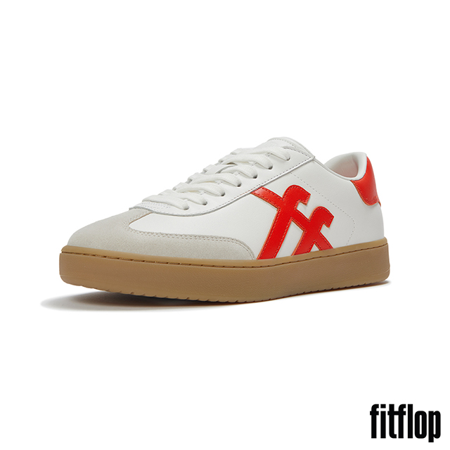 FitFlop THE DASH T字形皮革休閒鞋-女(都會白/櫻桃番茄紅)