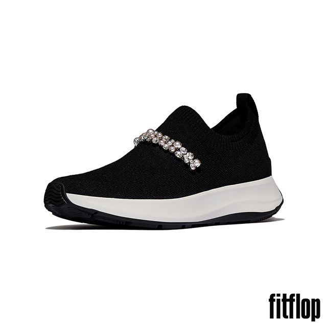 FitFlop F-MODE FLOW 珍珠水鑽針織套穿式休閒鞋-女(黑色)