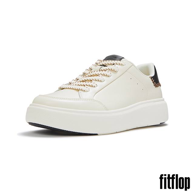 FitFlop RTG 毛毯邊繡皮革休閒鞋-女(奶油色/黑色)