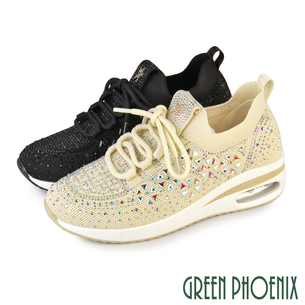 GREEN PHOENIX 波兒德 女 休閒鞋 健走鞋 懶人鞋 氣墊 輕量 透氣 襪套式 厚底 彈力 紓壓U52-26233