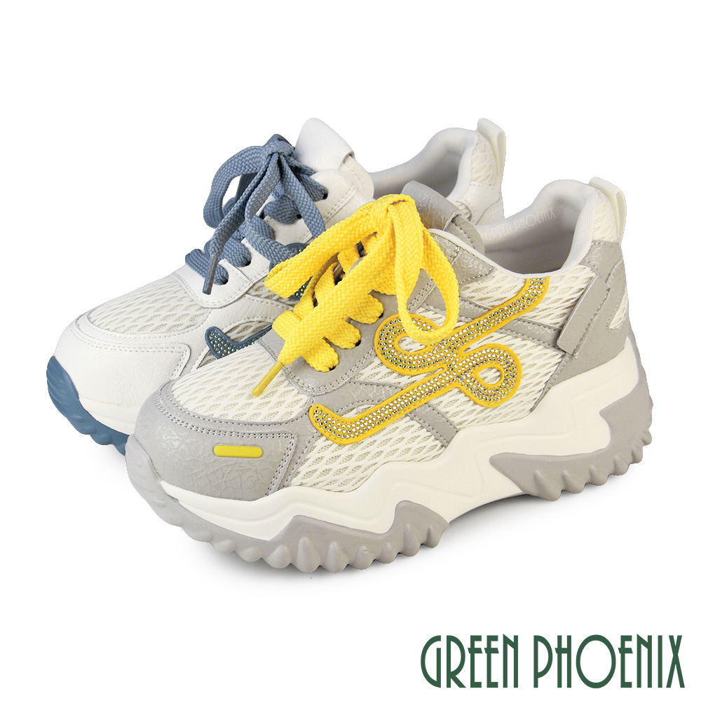 GREEN PHOENIX 波兒德 女 休閒鞋 厚底休閒鞋 老爹鞋 異材質 撞色 水鑽 綁帶 韓系U68-25134