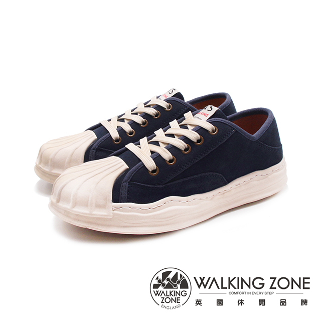 WALKING ZONE (女)可愛大圓頭牛榔皮溶解鞋 休閒鞋 女鞋-米藍色