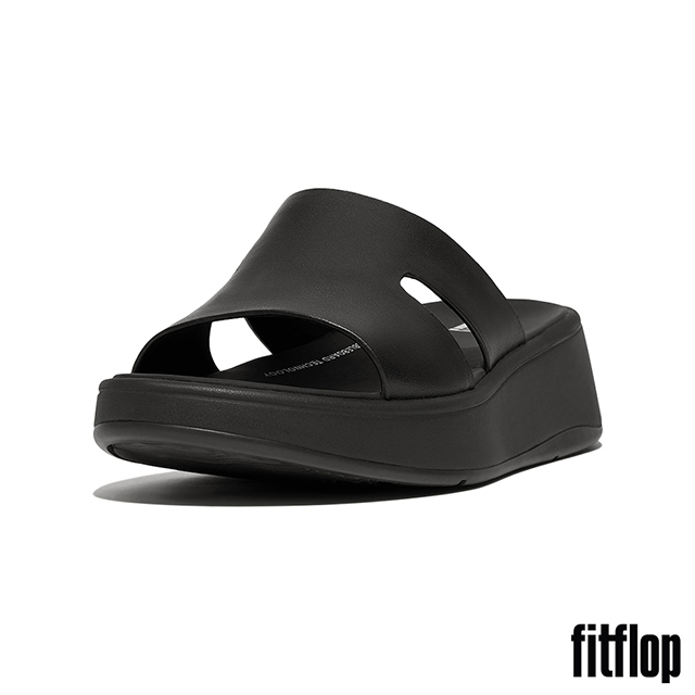 FitFlop F-MODE 圓邊皮革厚底H型涼鞋-女(黑色)