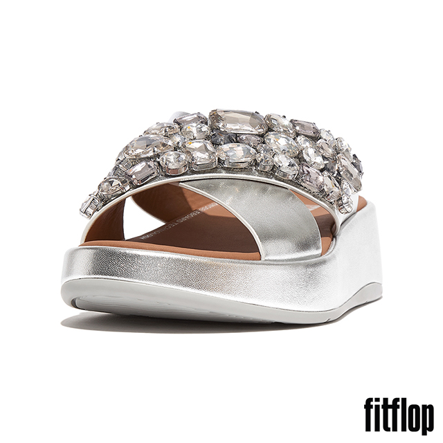FitFlop F-MODE 華麗寶石皮革厚底交叉涼鞋-女(銀色)