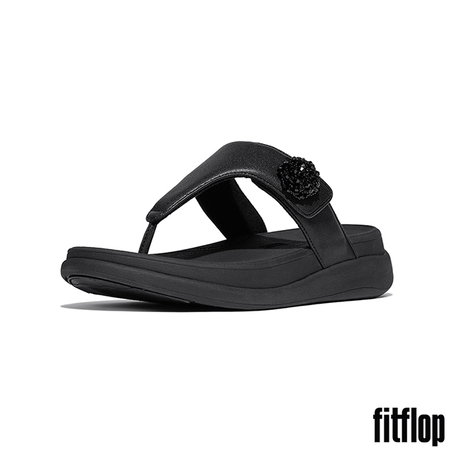 FitFlop F-MODE GO 珠扣可調式厚底夾腳涼鞋-女(靚黑色)