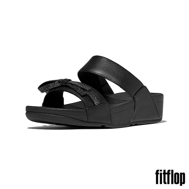FitFlop LULU 水鑽蝴蝶結皮革雙帶涼鞋-女(黑色)