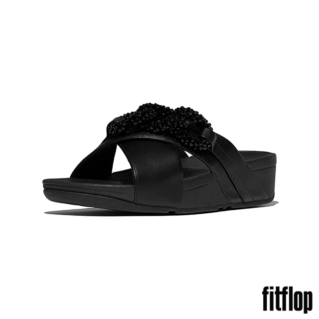 FitFlop LULU 串珠鏈條皮革交叉涼鞋-女(黑色)