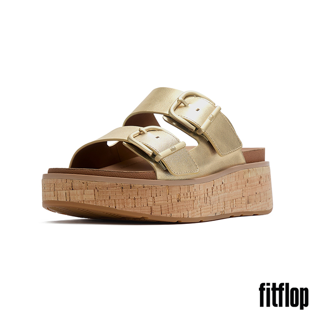 FitFlop GEN-FF MAX 扣環皮革/軟木塞紋雙帶涼鞋-女(鉑金色)