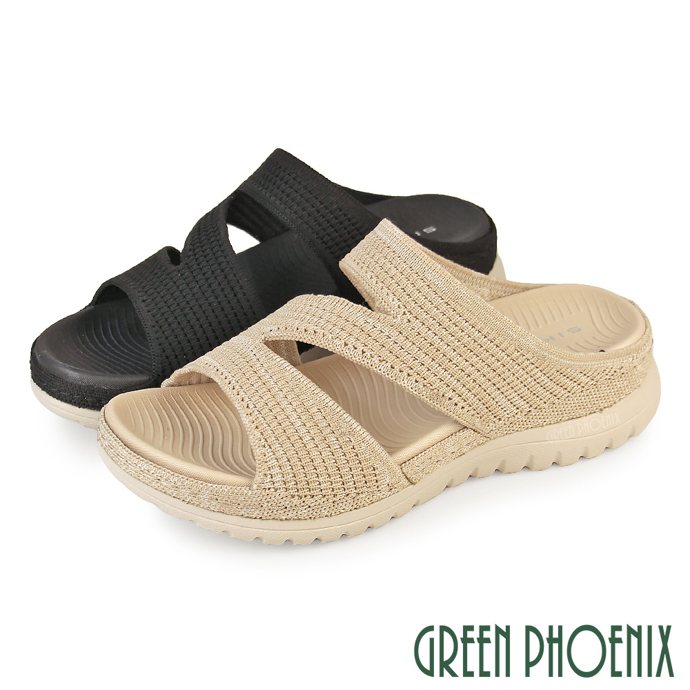 GREEN PHOENIX 波兒德 女鞋 拖鞋 厚底拖鞋 輕量 彈力 透氣 飛織 吸震減壓 沙灘U60-29023
