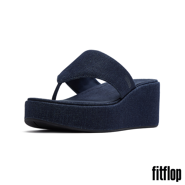 FitFlop PLATFFORMS 牛仔布楔型夾腳涼鞋-女(深丹寧色)