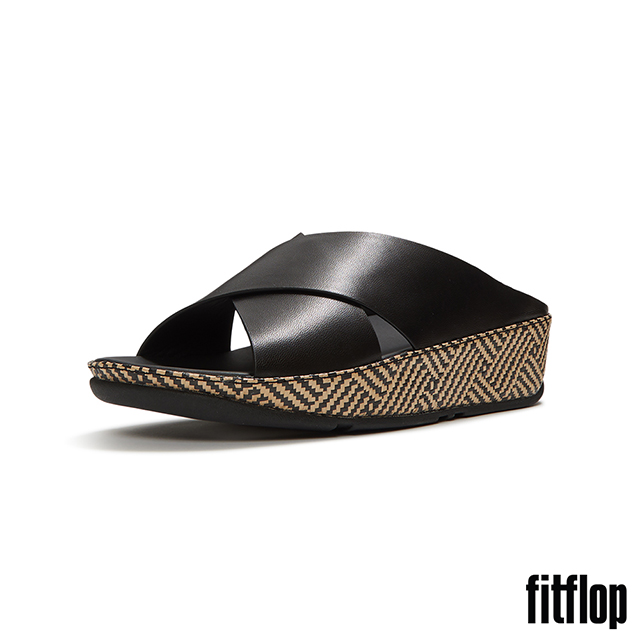 FitFlop LULU LUX 圖案編織皮革交叉涼鞋-女(黑色)