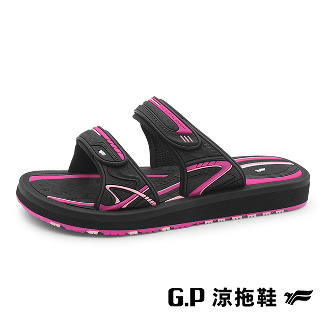 G.P 啟蒙 (女)經典款休閒舒適雙帶拖鞋 女鞋-黑桃粉色