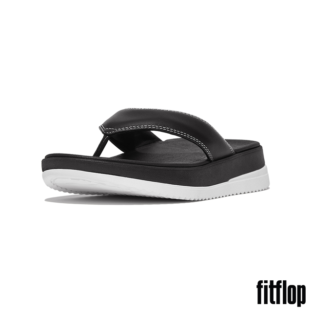 FitFlop SURFF 撞色縫線皮革夾腳涼鞋-女(黑色)