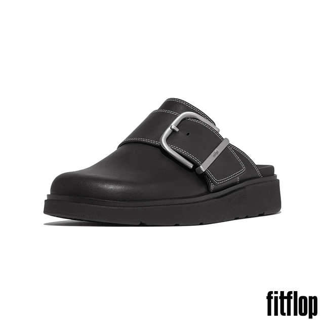 FitFlop GEN-FF 大扣環撞色縫線皮革木屐鞋-女(黑色)