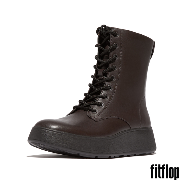 FitFlop F-MODE 皮革繫帶厚底短靴-女(巧克力棕)