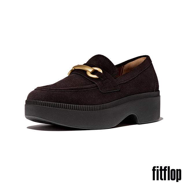 FitFlop F-LUMA 馬銜扣麂皮方頭厚底樂福跟鞋-女(巧克力棕)