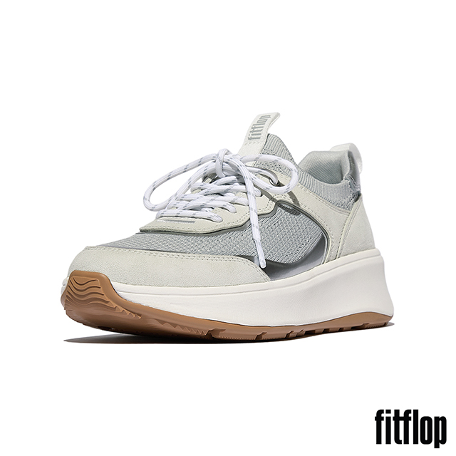 FitFlop F-MODE 麂皮/針織厚底繫帶休閒鞋-女(都會白/法國灰)