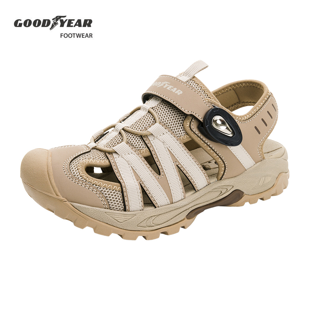 【GOODYEAR 固特異】護趾 磁扣涼鞋女可調絆帶透氣護趾舒適棕米GAWS42601