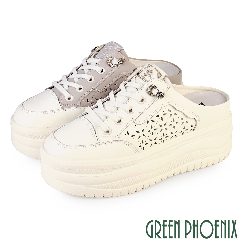 GREEN PHOENIX 波兒德 女 拖鞋 小白鞋 懶人拖鞋 穆勒拖鞋 前包後空 鬆糕 厚底 全真皮U11-25319