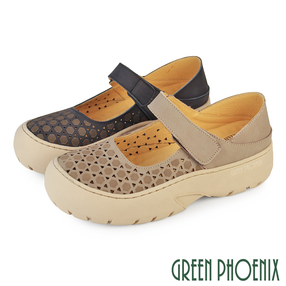 GREEN PHOENIX 波兒德 女 瑪莉珍鞋 休閒鞋 厚底休閒鞋 真皮 手縫 吸震 魔鬼氈 後踩 兩穿U10-29811
