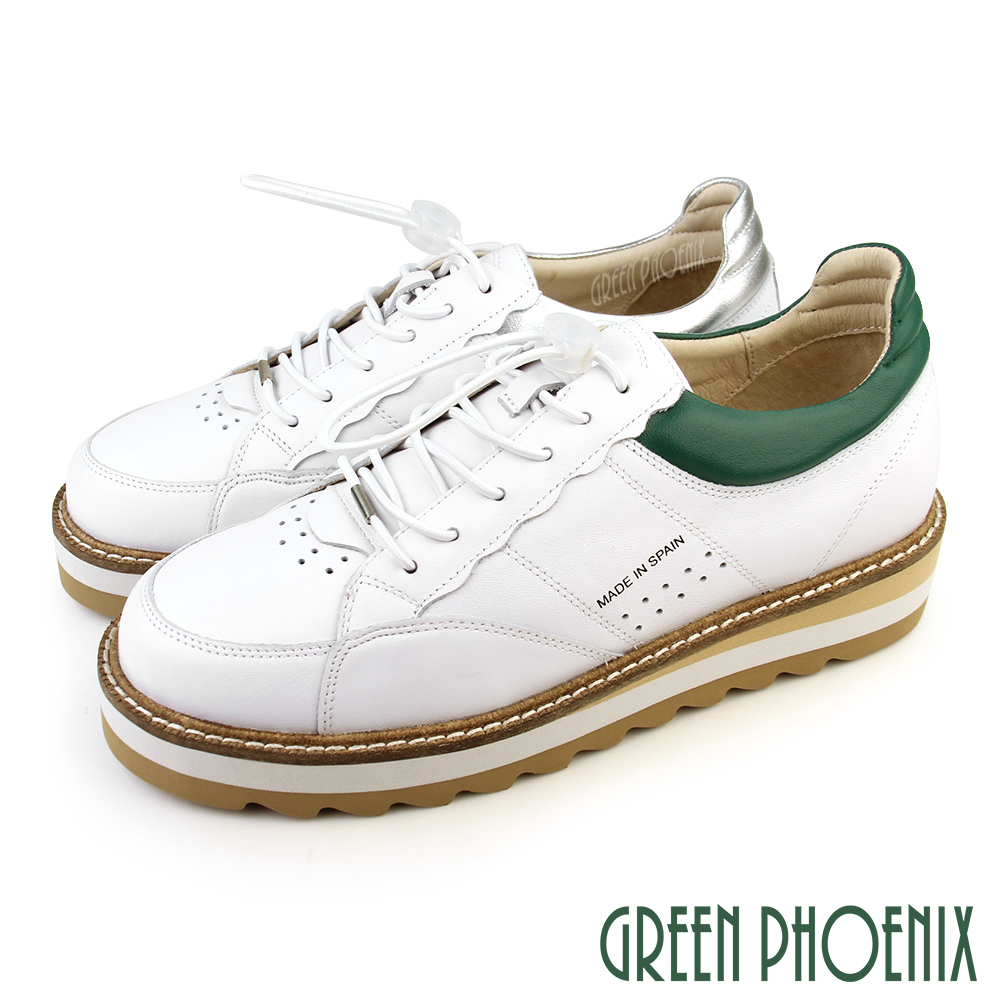GREEN PHOENIX 波兒德 女 休閒鞋 小白鞋 鬆糕鞋 厚底 全真皮 胎牛皮U28-2B109