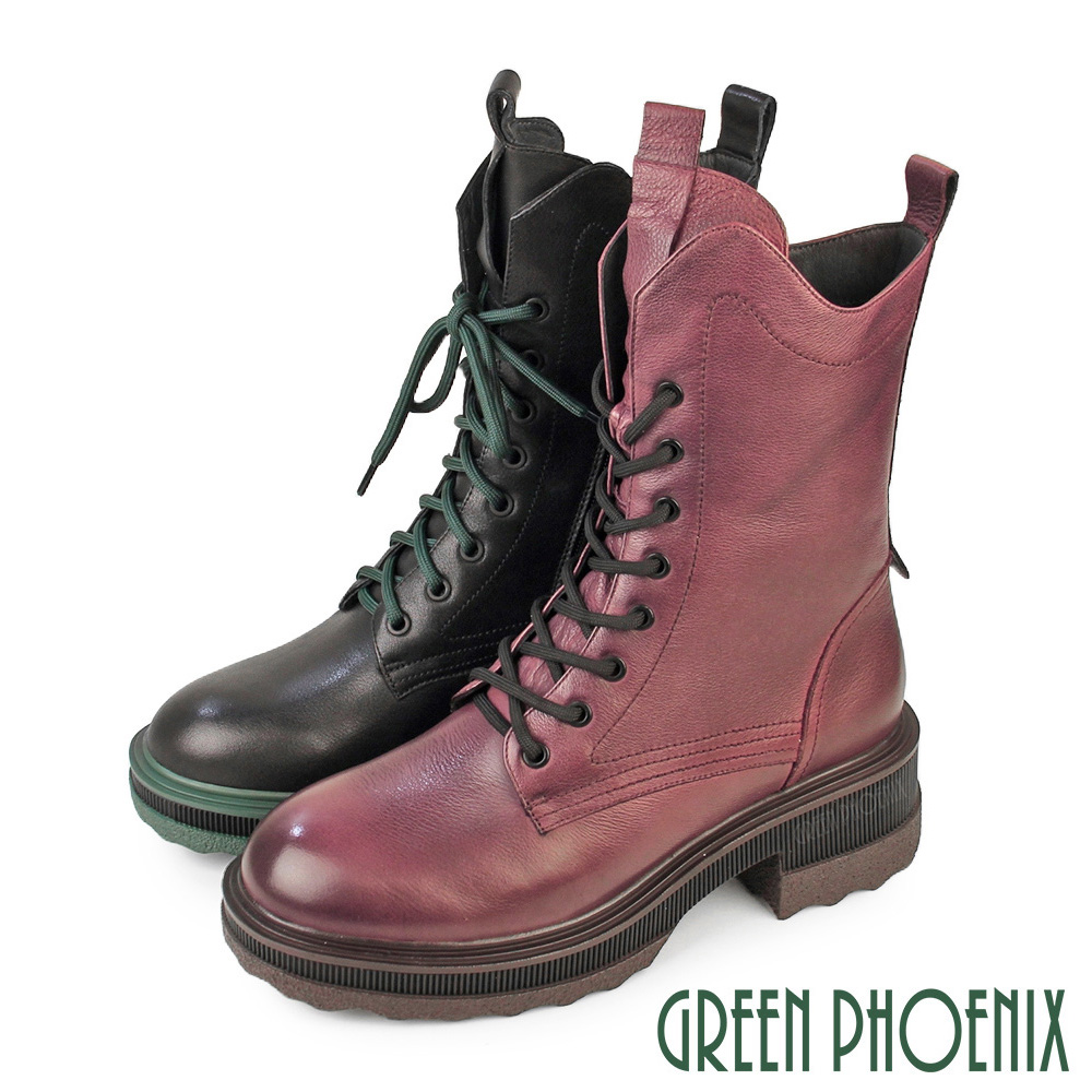 GREEN PHOENIX 波兒德 女 馬丁靴 短靴 綁帶靴 軍靴 機車靴 厚底 牛皮 全真皮U21-24513