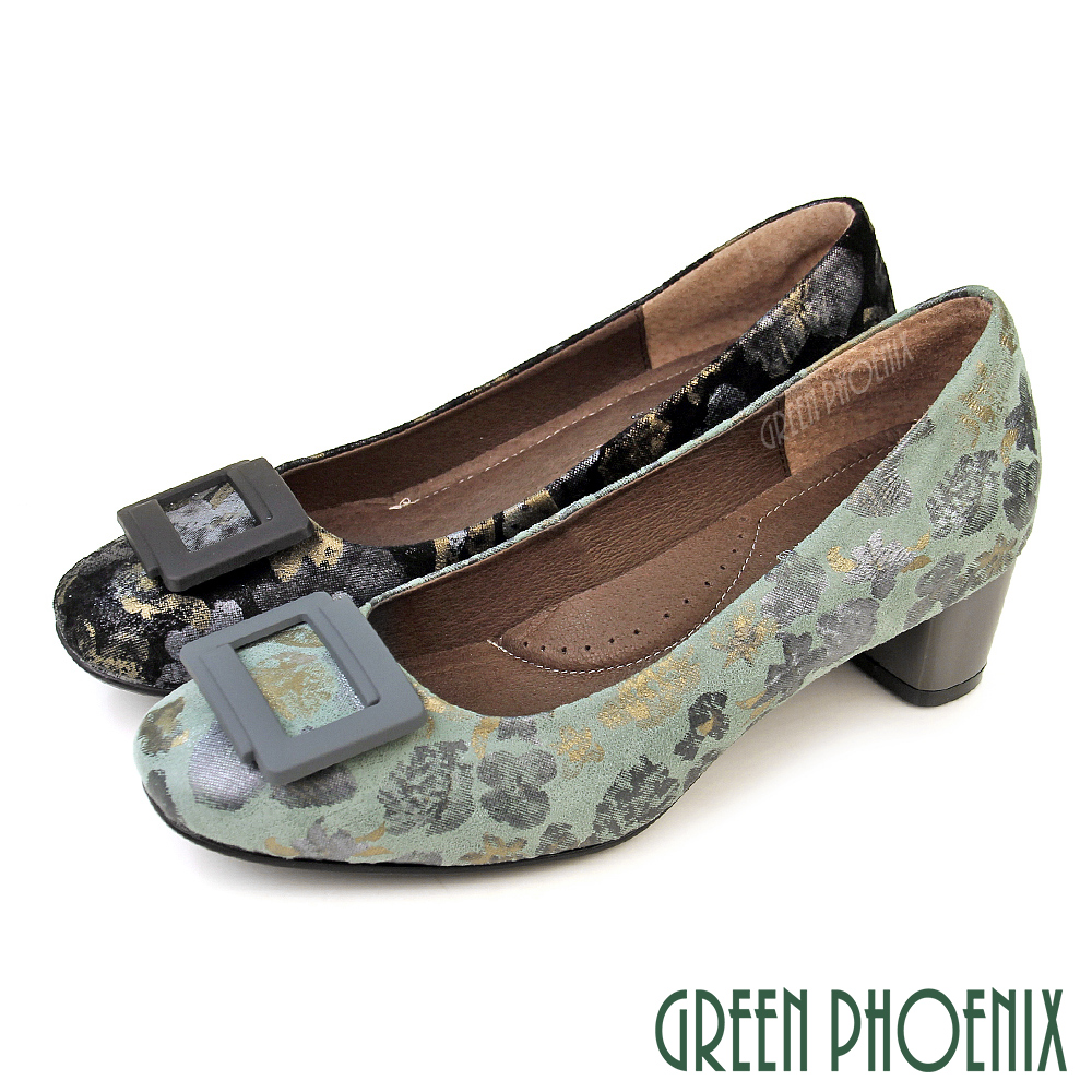 GREEN PHOENIX 波兒德 女 高跟鞋 包鞋 粗跟 全真皮 小羊皮 通勤 上班 宴會 台灣製U27-20045