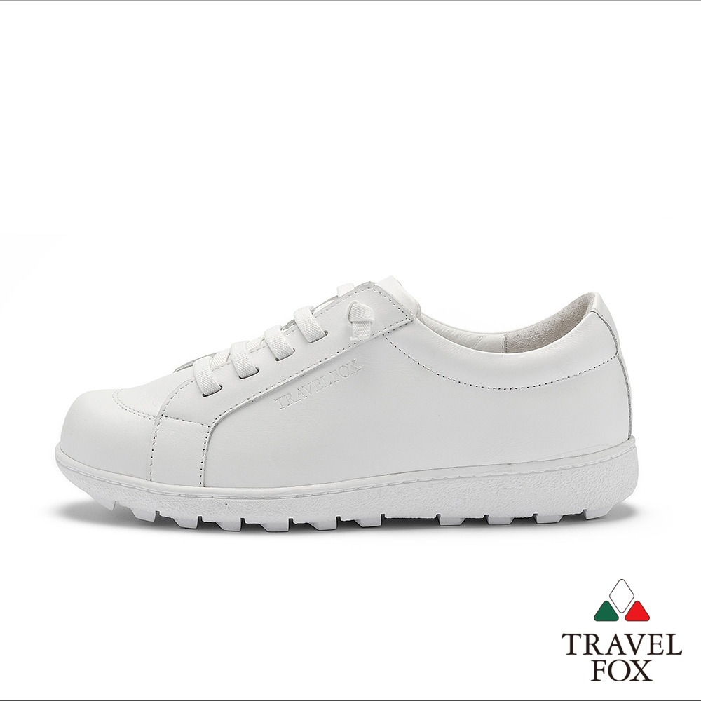 柔軟舒適透氣【TRAVEL FOX 旅狐】女鞋真皮免綁帶舒適休閒鞋小白鞋918341 307 白