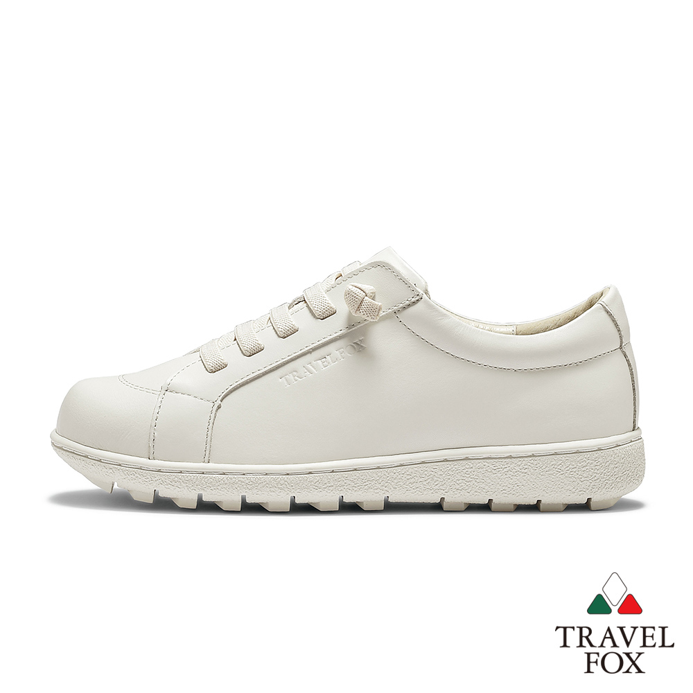 柔軟舒適透氣【TRAVEL FOX 旅狐】女鞋真皮免綁帶舒適休閒鞋922441 382 米白
