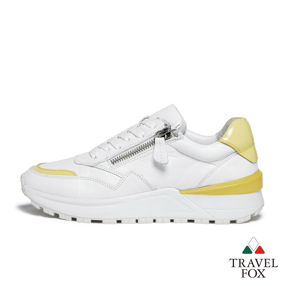柔軟舒適透氣小白鞋【TRAVEL FOX 旅狐】女鞋EGAN 厚底增高撞色 風休閒鞋小白鞋924413 311 白黃