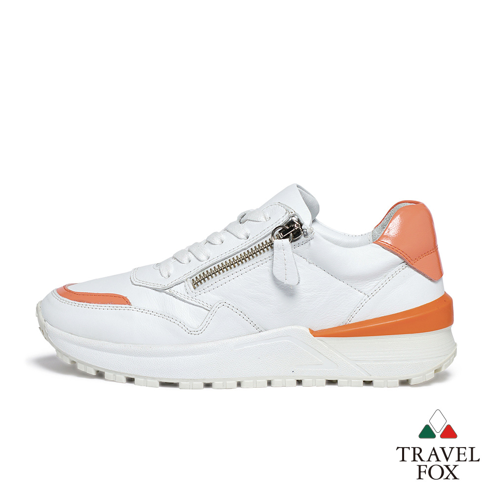 柔軟舒適透氣小白鞋【TRAVEL FOX 旅狐】女鞋EGAN 厚底增高撞色 風休閒鞋小白鞋924413 316 白橘