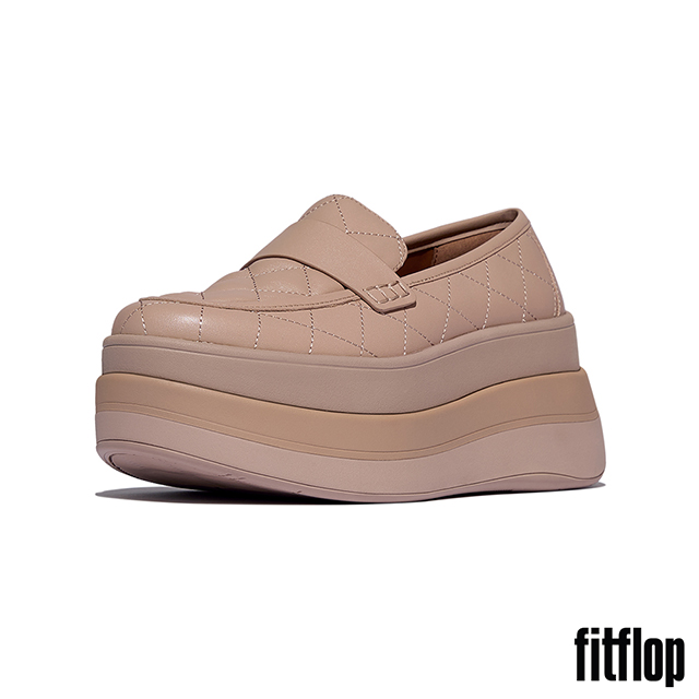 FitFlop F-MODE 菱格紋皮革厚底樂福鞋-女(古典米色)