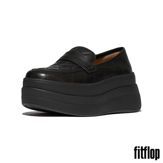 FitFlop F-MODE 菱格紋皮革厚底樂福鞋-女(靚黑色)