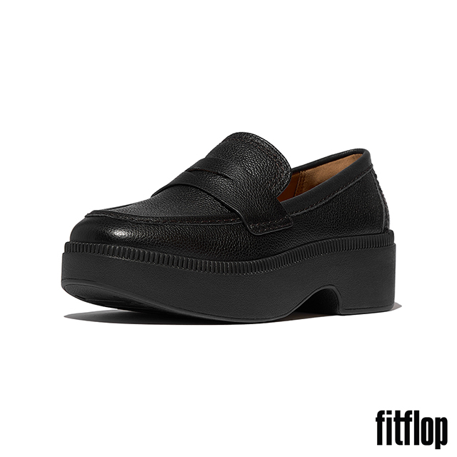 FitFlop F-LUMA 縫線摔紋皮革便士樂福跟鞋-女(黑色)