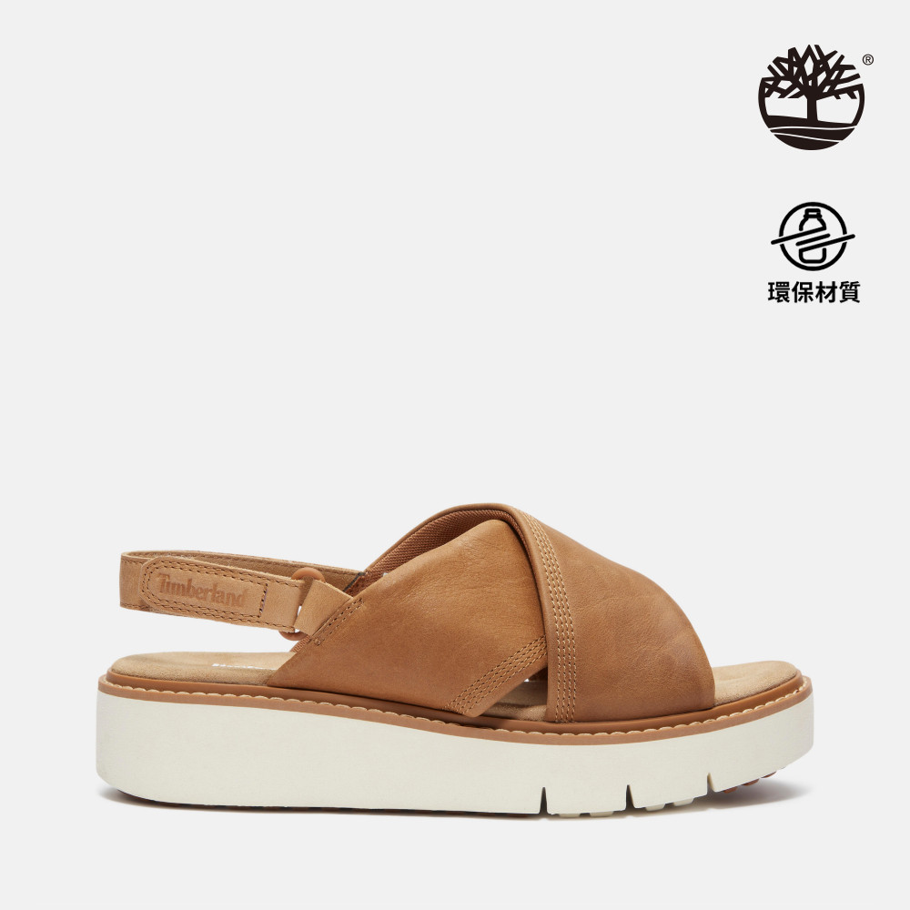 Timberland 女款淺小麥色後帶式皮革涼鞋|A415JEN2