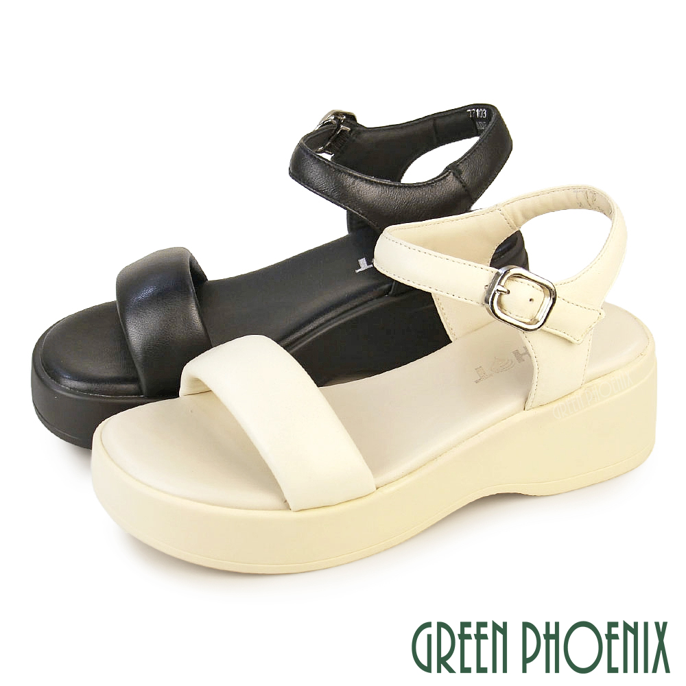 GREEN PHOENIX 波兒德 女鞋 真皮涼鞋 厚底涼鞋 鬆糕涼鞋 一字涼鞋 輕量 羊皮U11-27103
