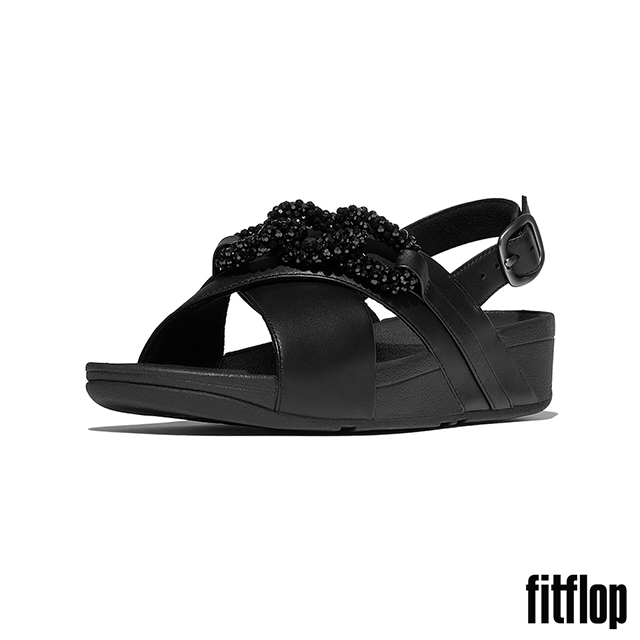 FitFlop LULU 串珠鏈條皮革交叉後帶涼鞋-女(黑色)