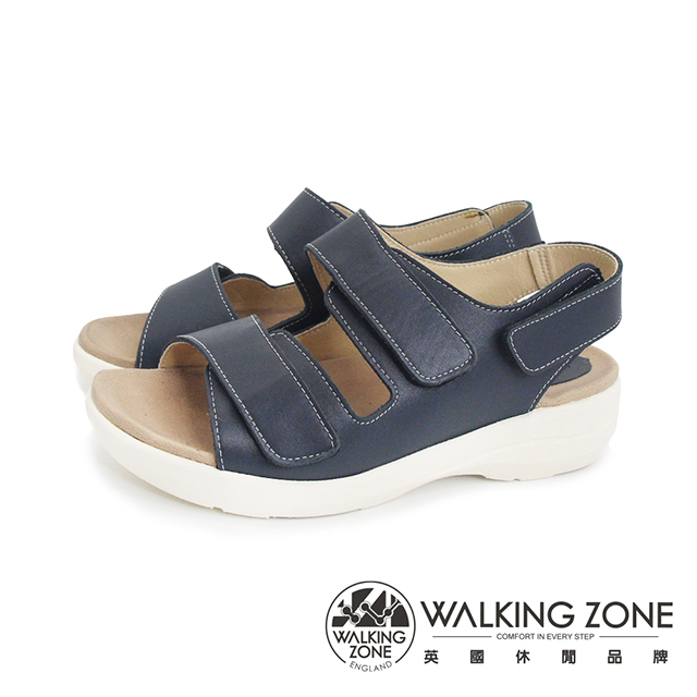 WALKING ZONE (女)厚底輕盈魔鬼氈可調式涼鞋 女鞋-藍色