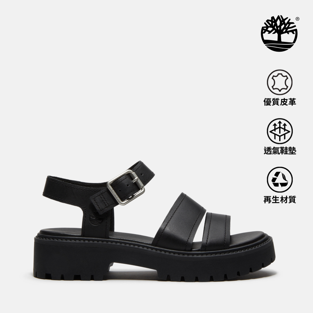 Timberland 女款黑色Stone Street厚底後帶式涼鞋｜A2EJMW02