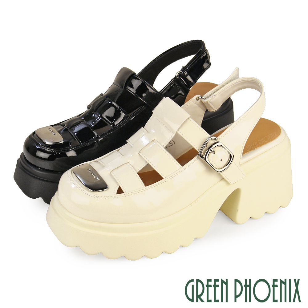 GREEN PHOENIX 波兒德 女鞋 涼鞋 羅馬涼鞋 豬籠鞋 鬆糕涼鞋 厚底涼鞋 粗跟 漆皮 前衛U38-26052